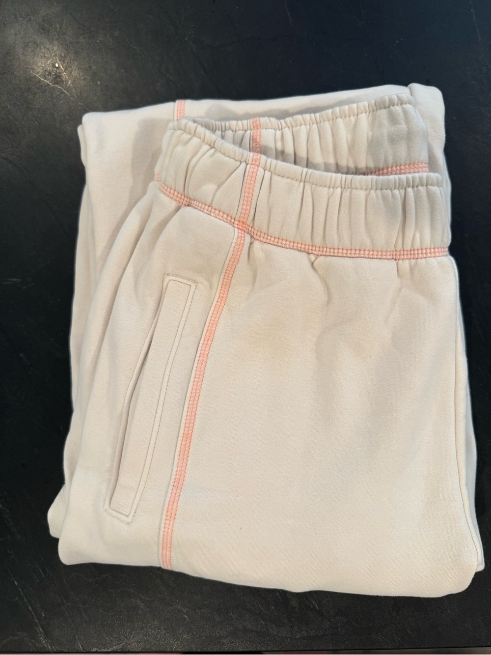 Athleta Cream Joggers with Salmon Trim